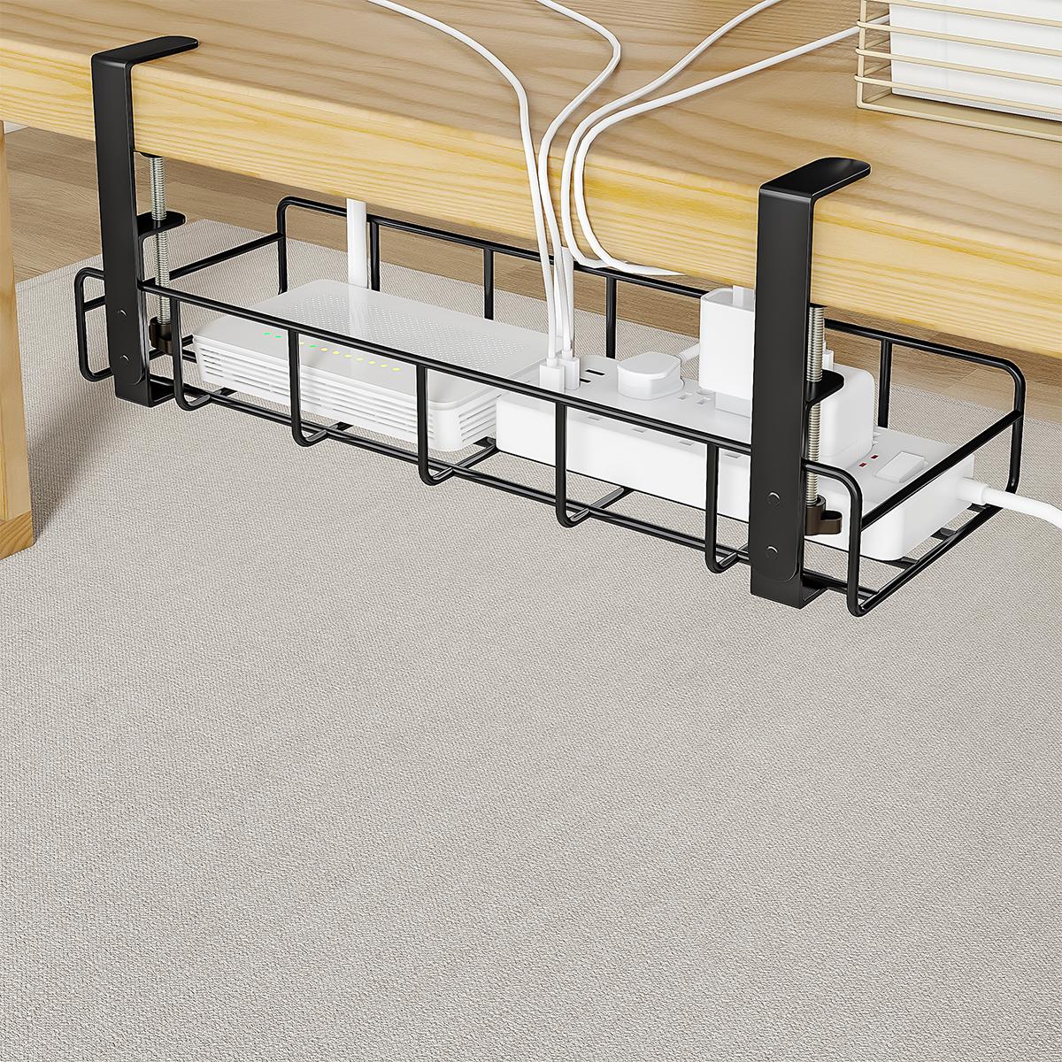 Gaming Accessories Rack - デスク下ケーブル管理トレイ（穴あけ不要）、金属製コードオーガナイザー、クランプ式ワイヤー収納バスケット、パンチフリーのケーブル隠しラック、スタンディングデスク、コンピューター、PCゲーミングセットアップ、ホームオフィスアクセサリー