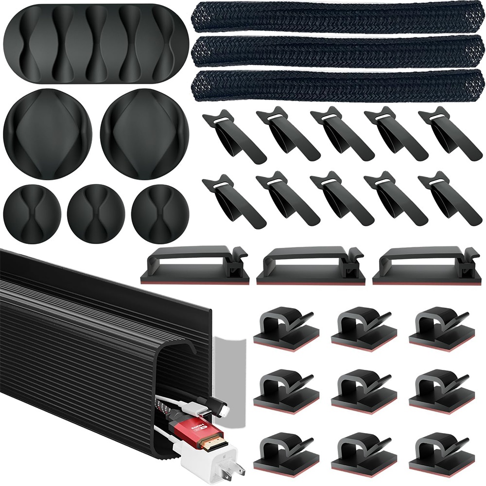 Sleeved Cable Kit - 32 個デスクアンダーケーブル管理キットコードオーガナイザーケーブルレースウェイケーブルスリーブ粘着ケーブルクリップコードクリップケーブルオーガナイザー