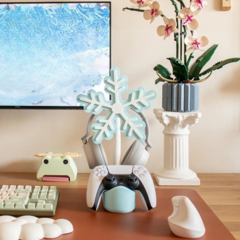 Gaming Accessories Rack - スノーフレークヘッドフォンスタンド 3D プリントかわいいイヤホン収納ラックデスクトップゲームイヤホンディスプレイスタンドカスタマイズアクセサリー