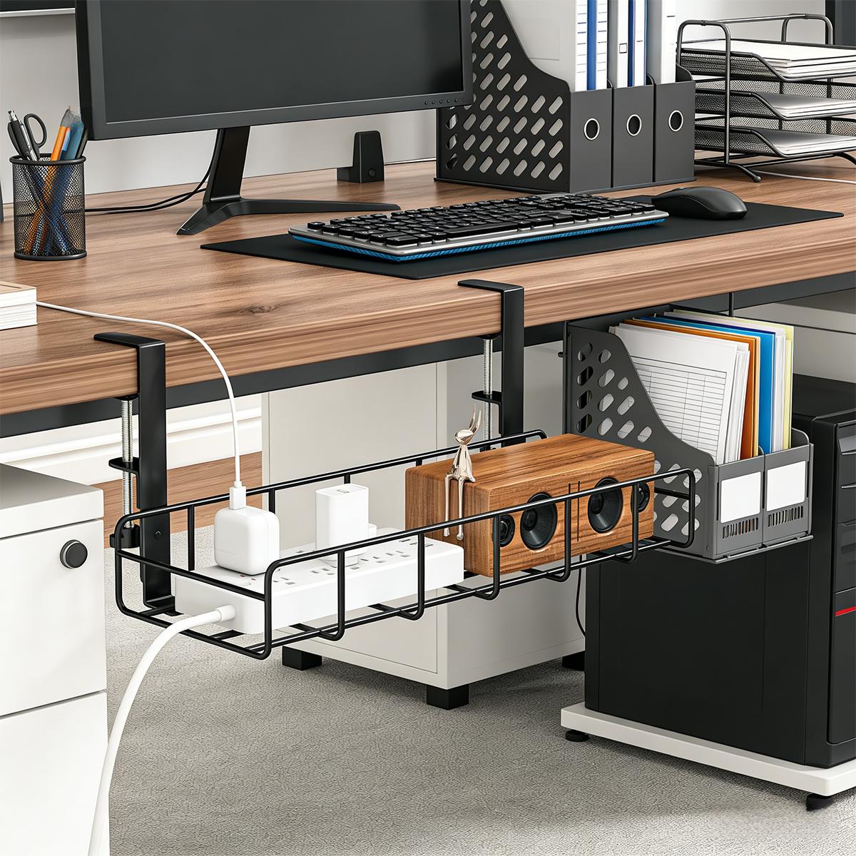 デスク下ケーブル管理トレイ（穴あけ不要）、金属製コードオーガ - Gaming Accessories Rack のレビューと価格