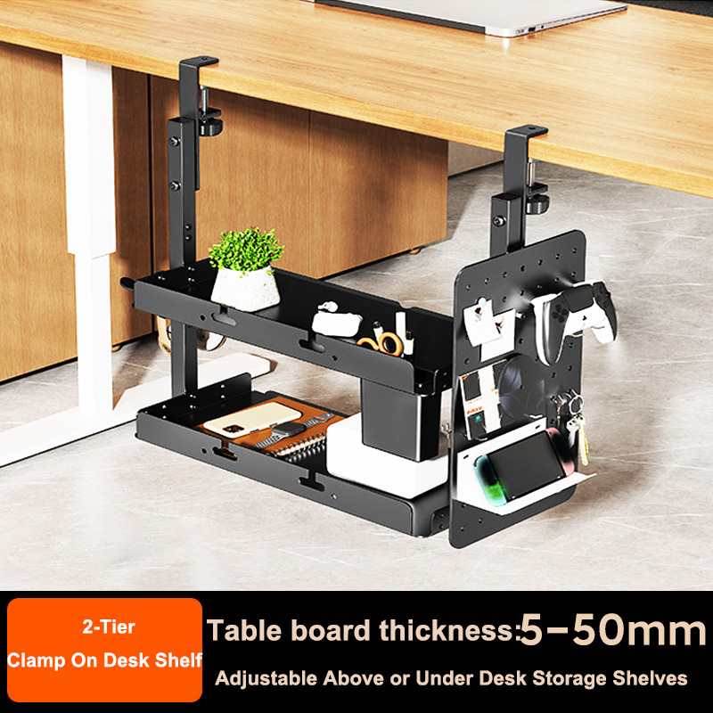 クランプ式14インチデスク上・下2段棚ユニット、テーブルアク - Gaming Accessories Rack のレビューと価格